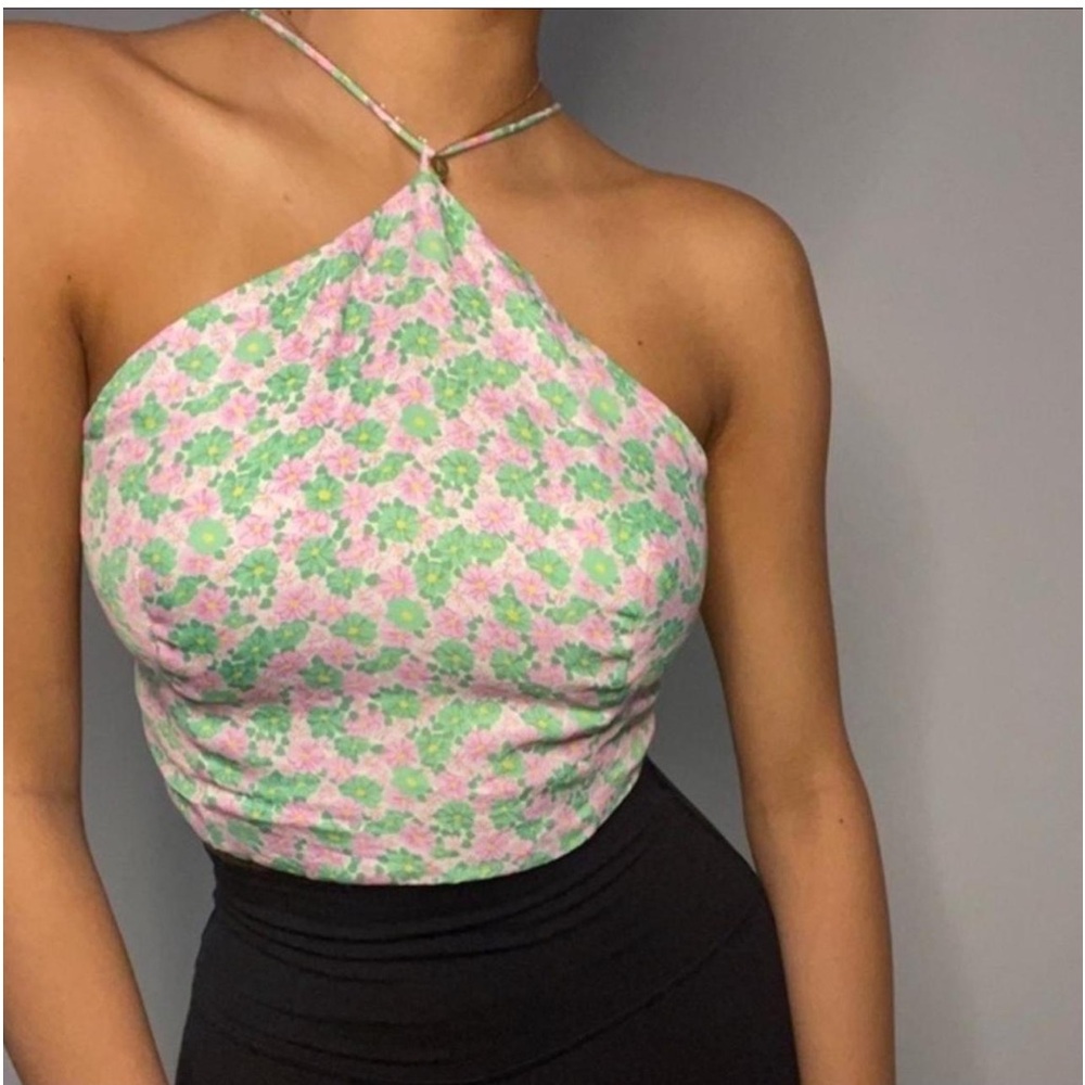 Zara Floral‎ Print Halter Cropped Scarf  String Back Top. Size M (315)